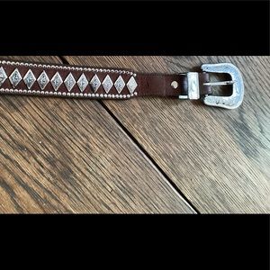 Snazzy Western Shiny Studded Heavy Cowhide Leather Vintage Belt, Brown 40”